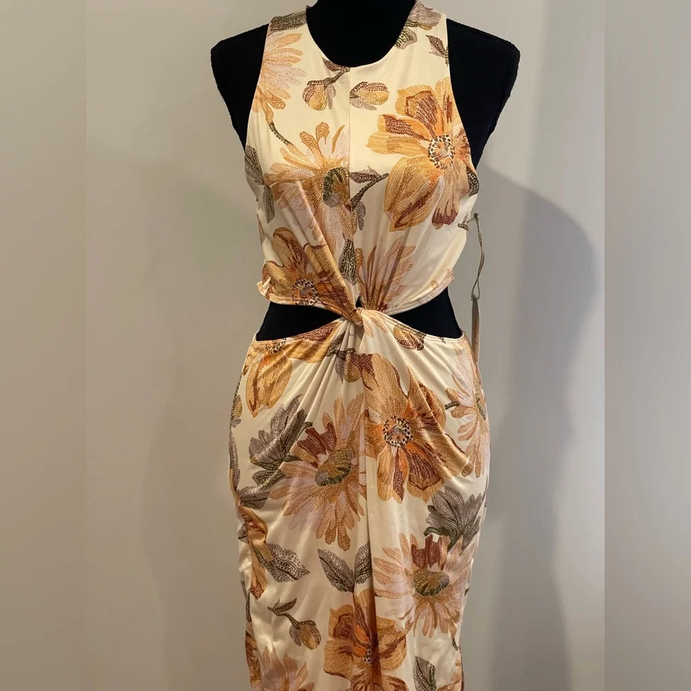 New Chrysanthemum‎ L Floral Cut-Out Maxi Dress w Stretch 810 - Picture 2 of 10